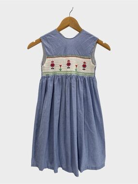 Orient Express Hand Smocked Raggedy Ann Blue Gingham Cross Back Dress Girls 6